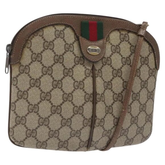 GUCCI GG Supreme Web Sherry Line Bag PVC Beige Gold 904 02 047 Auth 125707 - Picture 1 of 13